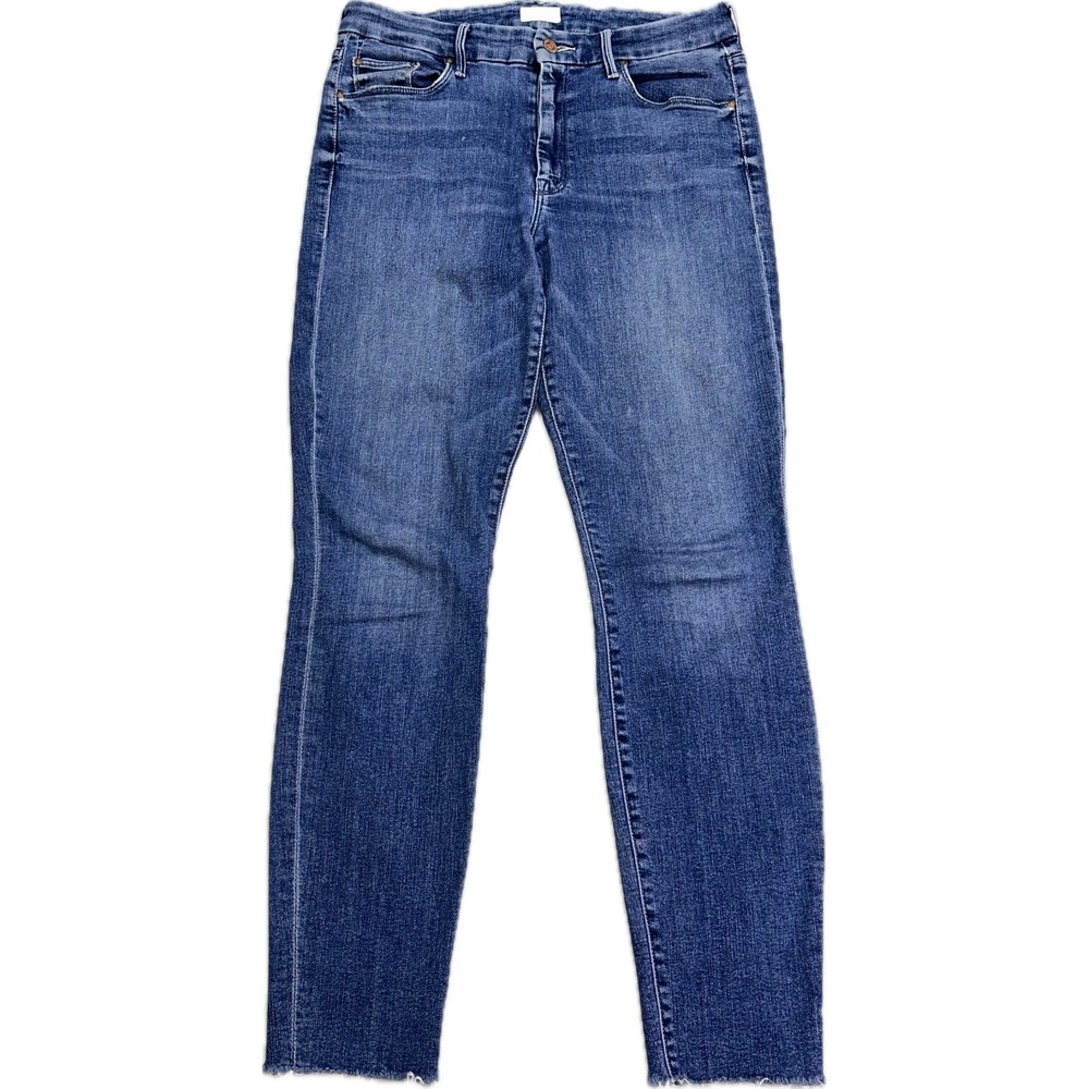 Mother The Looker Ankle Fray Jeans Groovin Wash Blue Skinny Raw Hem Size 30